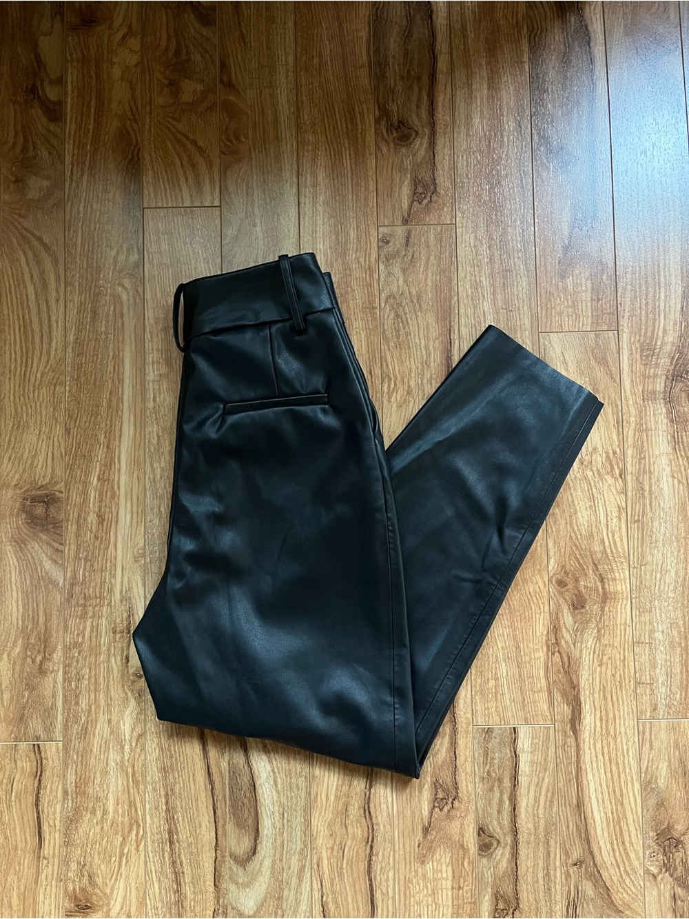 Zara Black Faux Leather High-Waist Pleated Trousers